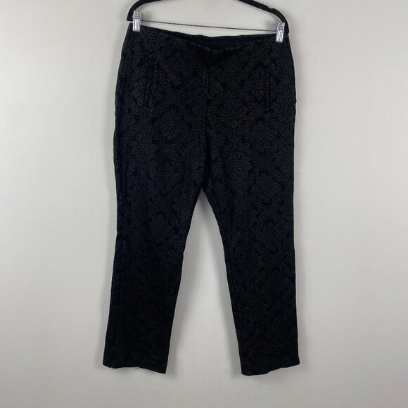 Chicos So Slimming Juliet Flocked Pants Size 2 US 12 Large Black Ankle Pull On - Picture 1 of 11